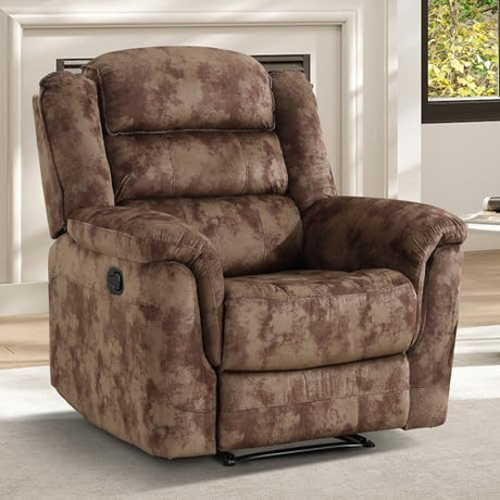 EBELLO Manual Recliner Chair, Soft Fabric Recliner Sofa with Overstuffed Armrest and Backrest for Living Room, Bedroom, Brown EBELLO