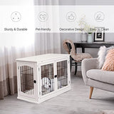 PawHut Dog Crate Furniture, Small Dog Cage End Table with Two Opening Sides, Lockable Door, Puppy Kennel Indoor, Cute and Decorative, Pure White PawHut