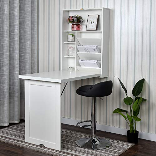 YUSING Wall Mounted Table, Fold Out Convertible Desk Multi-Function Computer Desk Writing Desk Home Office Wood Wall Floating Desk with Large Storage Area YU YUSING