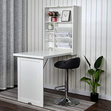 YUSING Wall Mounted Table, Fold Out Convertible Desk Multi-Function Computer Desk Writing Desk Home Office Wood Wall Floating Desk with Large Storage Area YU YUSING