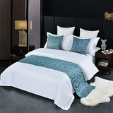 twelves Leaf Pattern Bedrunner Set, Jacquard Bed Scarf Luxury Single Bedding Protector Slipcover Bedroom Guestroom Inn Decor Blue twelves