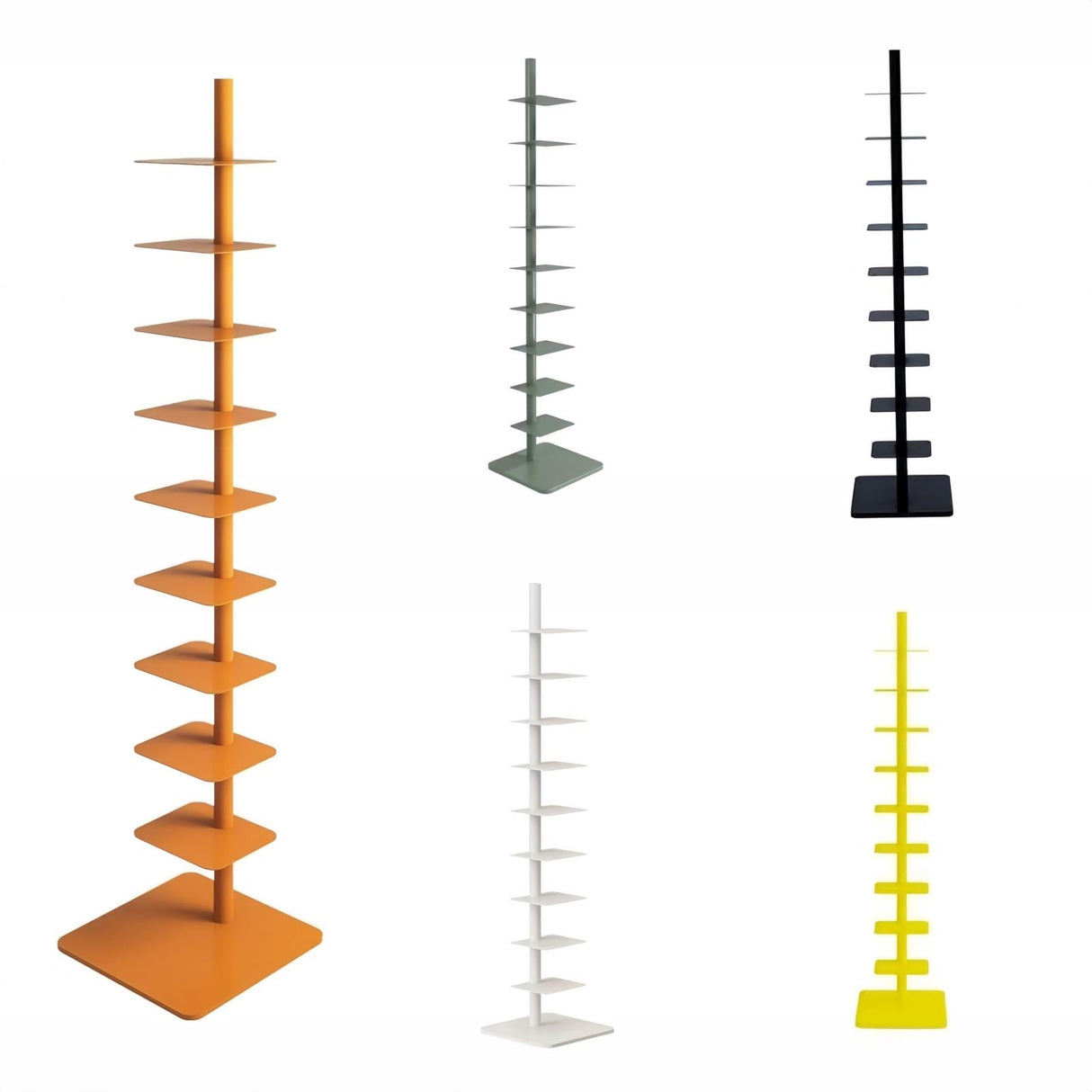 Quooyong 9-Tier Spine Bookshelf Metal Bookcase Vertical Book Shelf Tower Rotating Tall Narrow Bookshelf Ladder Book Rack Indoor (Orange) Quooyong