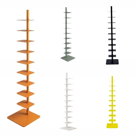 Quooyong 9-Tier Spine Bookshelf Metal Bookcase Vertical Book Shelf Tower Rotating Tall Narrow Bookshelf Ladder Book Rack Indoor (Orange) Quooyong