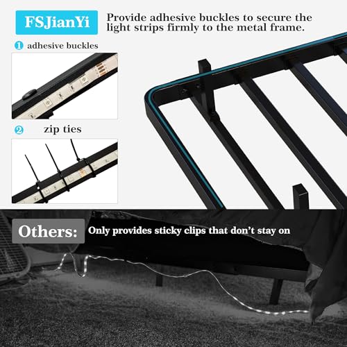 FSJianYi King Size Floating Bed Frame with LED Lights & Charging Station - Modern Sturdy Metal Platform Bed, Mattress Gaskets, Noise-Free, No Box Spring Needed, Quick Easy Assembly FSJianYi