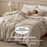 Bedsure 100% Washed Cotton Duvet Cover Queen Size - Frosted Almond Minimalist Cotton Duvet Cover Linen Like for All Seasons - GentleSoft™ Plain Simple Bedding, Frosted Almond, Queen, 90"x90" Bedsure