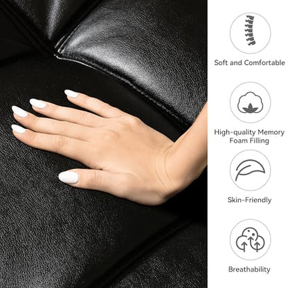 AMICLIBER Convertible Faux Leather Futon Sofa Bed Couch,Memory Foam Futon Sofa Couch,Loveseat Sleeper Sofa Bed,Small Splitback Modern Sofa Bed for Living Room,Office,Apartment,Bright Black