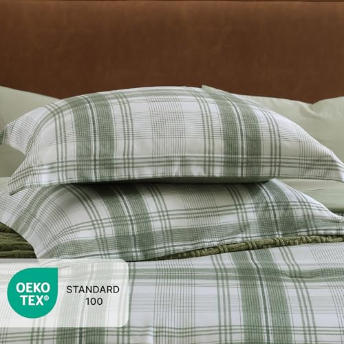 AMBERSPACE Full Size Comforter Sets, Green Plaid Bedding Set 7 Piece for Boys Girls Teen, Classic Homestead-Style Kids Comforter Set Bed in A Bag with Sheets, Pillowcases & Shams AMBERSPACE