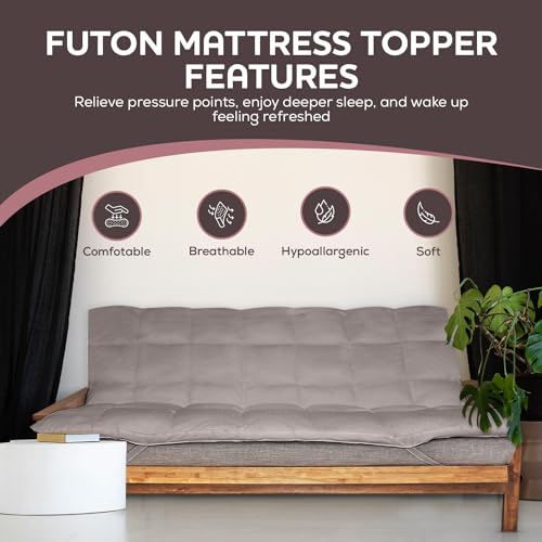 CirclesHome Grey Futon Mattress Toppers with Anti-Slip Anchors - Futon Cover Filled with Plush Down Alternative Fill - Full Size Futon Cover is Soft, Comfortable and Allergy Free (Size: 54 x 75 x 2) CIRCLESHOME