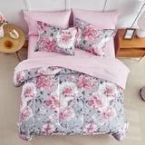 Joyreap 3pcs Floral Comforter Set Full/Queen, Tie-dye Pink Flowers on Gray Design, Microfiber Lightweight Bedding Comforter Set for All Season- 88x88 inches Joyreap