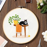 Bonroy 4 Sets Embroidery Set for Beginners, Art Craft, Easy Sewing, Includes Embroidery Clothing, Pattern, Embroidery Hoop, Instruction Manual, Colorful Thread Stitch Set (Cat)