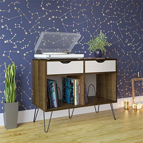 Novogratz Concord Turntable Stand with Drawers, Brown Oak Novogratz