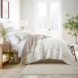 Linen Market Quilt Coverlet Set All Season Patterned Reversible Microfiber Ultra Soft Bedding in Watercolor Leaves - King/Cal-King Watercolor Leaves Latte Linen Market