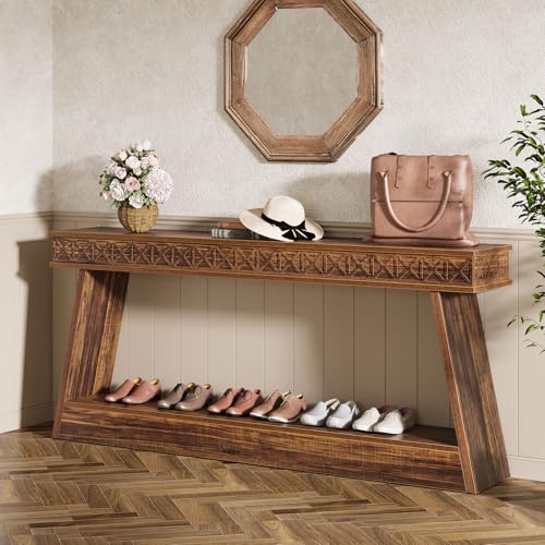 Tribesigns 70.9 Inch Long Console Table for Entryway, 2-Tier Farmhouse Entryway Table with Storage, Narrow Sofa Table Behind The Couch, Wood Accent Table for Hallway, Living Room, Foyer, Dark Brown Tribesigns