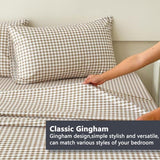 NSNLGSGC Tan Gingham Full Sheet Set, Soft Brushed Microfiber Taupe Plaid Full Bed Sheets, 4-Pieces Brown Grid Sheet Set with Deep Pocket NSNLGSGC