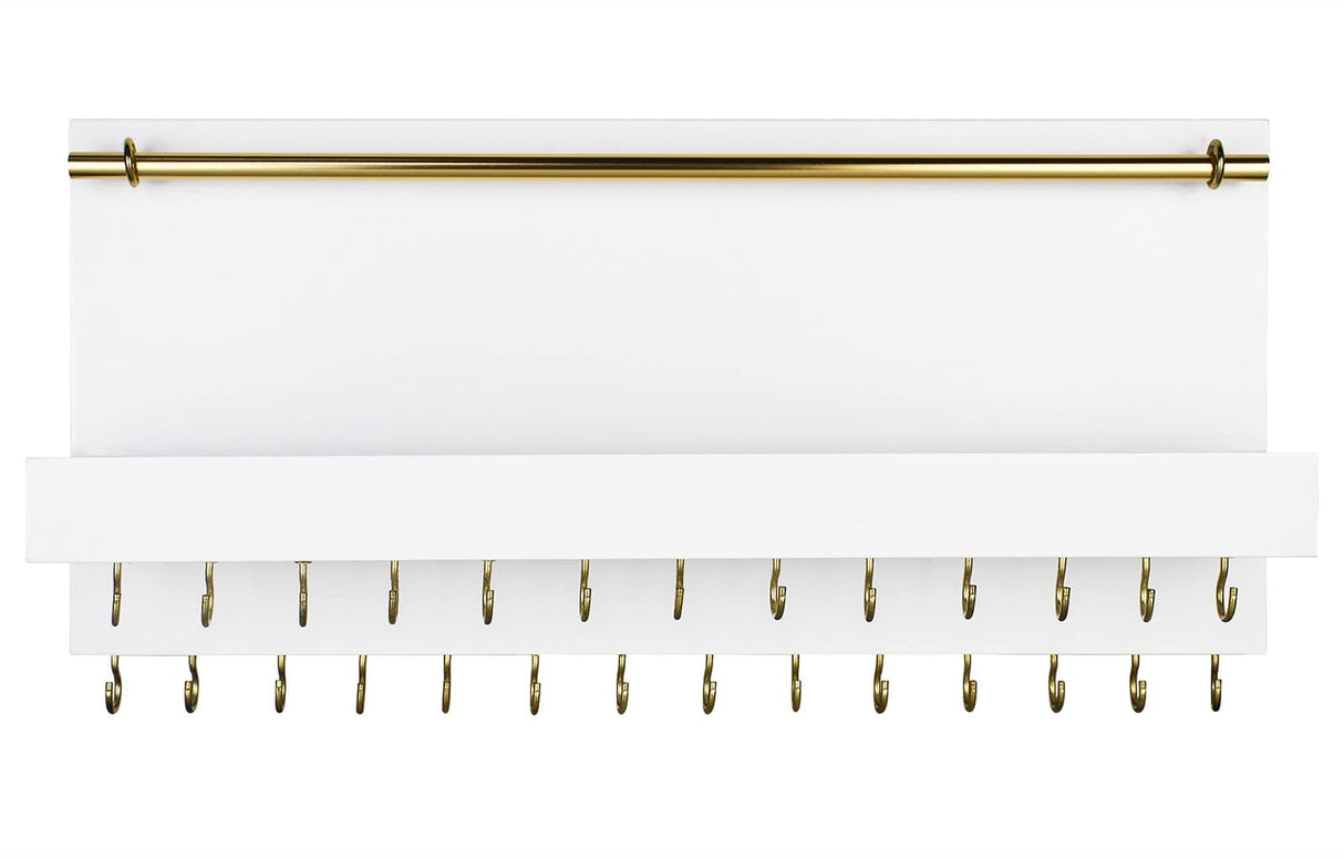 SANY DAYO HOME 27 Hooks Wall Mounted Necklace Holder 14 x 6 inch Hanging Rustic Wooden Jewelry Organizer with Removable Bracelet Rod and Shelf for Kids, Girls, Women - Ivory White SANY DAYO HOME