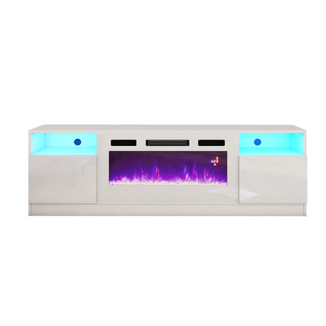AMERLIFE 80" TV Stand with 40" Electric Fireplace Large Modern Matte Texture Media Entertainment Center with Highlight Storage Cabinet and 12 Colors LED Lights for TVs Up to 90", 80 inches, White AMERLIFE