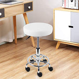 KKTONER PU Leather Round Rolling Stool with Foot Rest Swivel Height Adjustable Stool Spa Drafting Salon Tattoo Work Office Massage Task Chair White Small (White) KKTONER