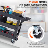 VEVOR Utility Service Cart, 3 Shelf 550LBS Heavy Duty Plastic Rolling Utility Cart with 360° Swivel Wheels (2 with Brakes), Medium Lipped Shelf, VEVOR