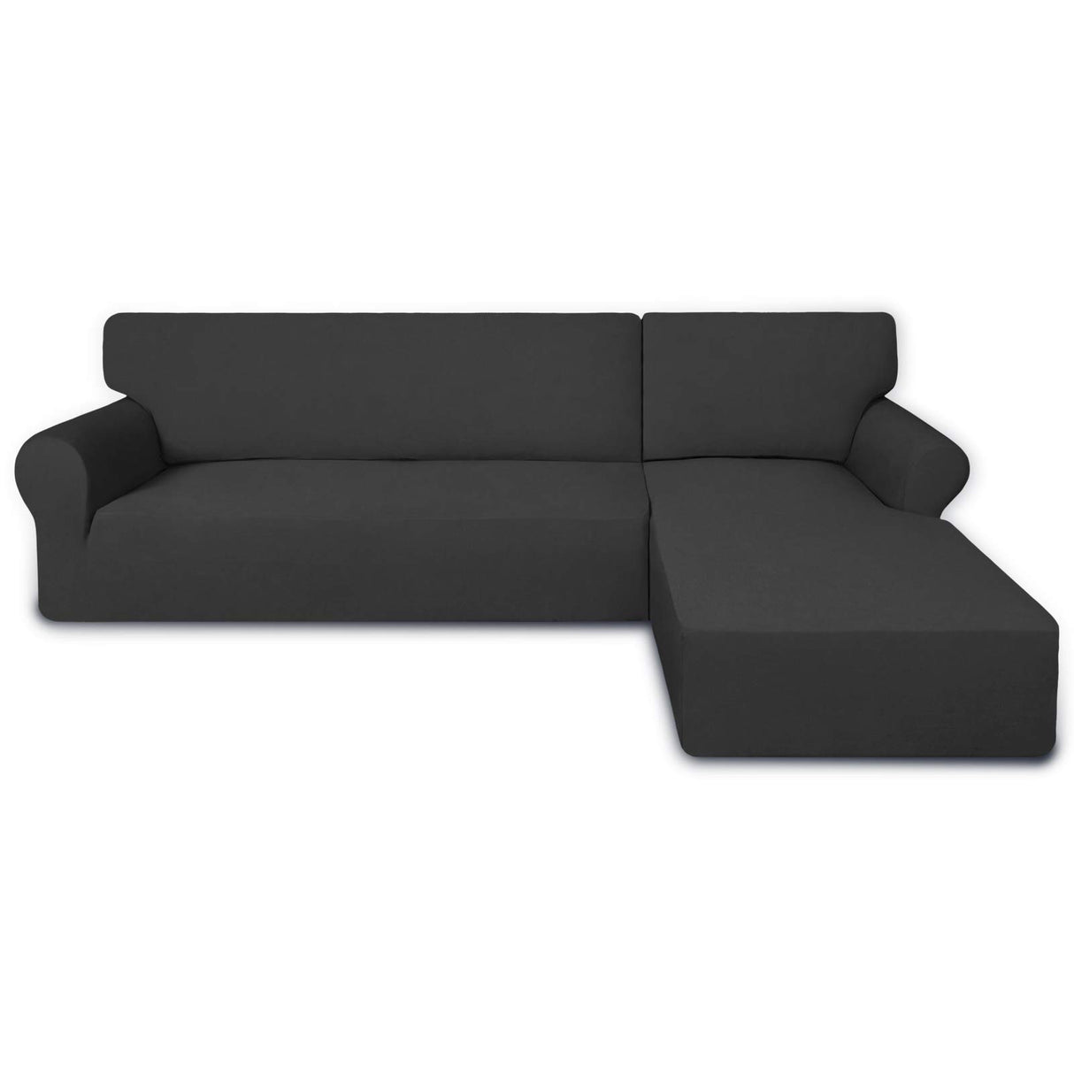 PureFit Super Stretch Sectional Couch Covers - 2 pcs Spandex Non Slip, with Elastic Bottom for L Shape Sectional Sofa Couches, Great for Kids & Pets (3 Seat Sofa + 3 Seat Chaise, Dark Gray) PureFit