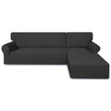 PureFit Super Stretch Sectional Couch Covers - 2 pcs Spandex Non Slip, with Elastic Bottom for L Shape Sectional Sofa Couches, Great for Kids & Pets (3 Seat Sofa + 3 Seat Chaise, Dark Gray) PureFit