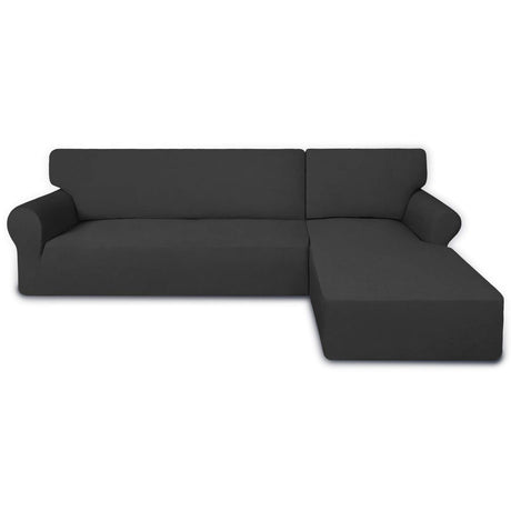 PureFit Super Stretch Sectional Couch Covers - 2 pcs Spandex Non Slip, with Elastic Bottom for L Shape Sectional Sofa Couches, Great for Kids & Pets (3 Seat Sofa + 3 Seat Chaise, Dark Gray) PureFit
