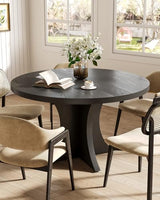 LITTLE TREE Round Dining Table for 4-6, 47.24 Inches Farmhouse Wooden Kitchen Table with Spacious Tabletop for Dining Room, Black LITTLE TREE