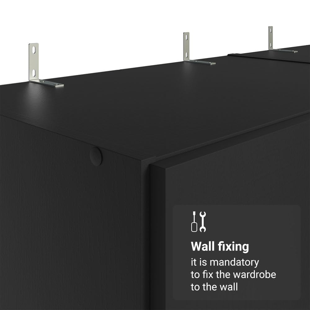 Madesa 6 Doors 2 Drawers Wardrobe Set Armoire Closet Bedroom Storage Cabinet with Shelves and Hanging Space 94" L Wooden Clothing Organizer Unit (Black) Madesa