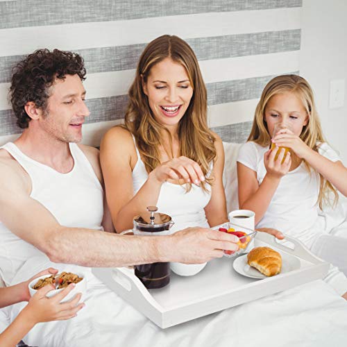 Breakfast Tray Table with Folding Legs Serving Tray Bamboo Dinner Trays for Platter Laptop Desk Bed Table Kitchen Serving Tray Snack Trays Large Size (White Large) Artmalle