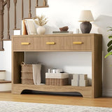 Fluted Console Table with Drawers, 47" Narrow Entryway Table with 3 Drawers and Open Storage Shelf, Long Sofa Tables Modern Behind Couch Tables for Living Room, Foyer and Hallway Luoxiao