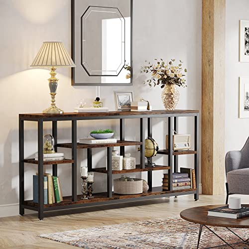 Tribesigns Console Sofa Table, 70.9 inch Extra Long Table Behind Couch with Storage Shelves, 3-Tier Industrial Narrow Entryway Hallway Accent Table for Living Room, Rustic Brown Tribesigns