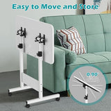 ZHIDIAN Tiltable Foldable Standing Desk Adjustable Height, Portable Computer Desk with Wheels, Mobile Sit Stand Small Rolling Laptop Table for Walking Pad, Bike Trainer, White ZHIDIAN