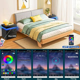 HOMMPA LED Nightstand Modern Black Nightstand with Led Lights Wood Matte Led Bedside Table Night Stand with 2 High Gloss Drawers for Bedroom 20.5" Tall HOMMPA