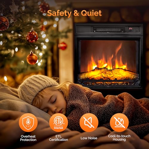 ROVSUN 18" Electric Fireplace Inserts with Remote Control, 1400W Recessed Stove Heater with 8H Timer, 6 Flame Colors, 5 Brightness for Indoor Use, ETL ROVSUN