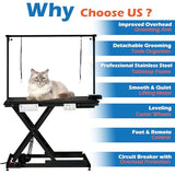 50'' Electric Dog Grooming Table, Heavy Duty, Height Adjustable Pet Grooming Table with Sockets w/Leveling Wheels, Grooming Arm, Anti Slip Tabletop & Tool Organizer, for All Pets Black Towallmark