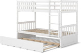 HOMGX Twin Over Twin Bunk Bed with Trundle, Wooden Removable Shelf Bunk Bed w/Ladder & Full Length Guardrail, Space-Saving Convertible Bunk Beds for Homes & Dorms (White) WoodArtSupply
