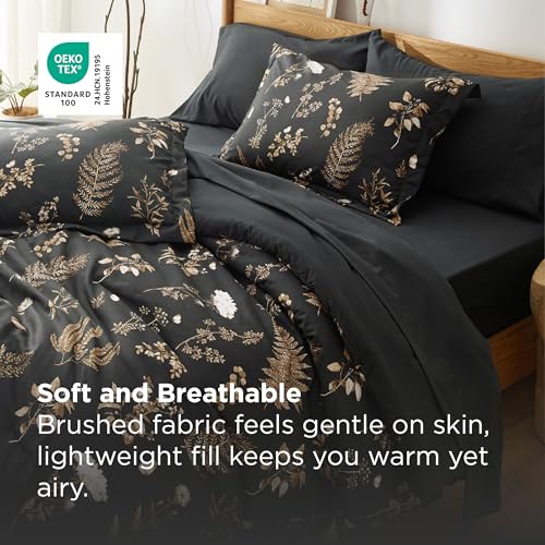 Bedsure Black Twin Comforter Set - 5 Pieces Floral Bedding Sets Twin Bed in a Bag with Reversible Botanical Flowers Comforter, Sheets, Pillowcase & Sham Bedsure