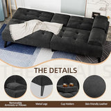 Shintenchi Futon Sofa Bed, Velvet Foldable Couch, Reclining Sleeper with Removable Armrests, Upholstered Loveseat Sofa Couch with Folding Cup Holders for Home, Office(Black) Shintenchi