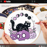 Crafmanoe Halloween Embroidery Kit for Beginners Adults, Skull Cat Stamped Cross Stitch Kit for Adult Beginner, Gothic Ghost Hand Embroidery Needlepoint Kits, 3 Set Embroidery Hoops and Video Tutorial