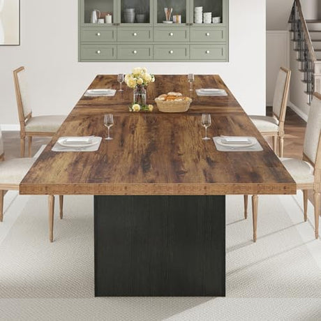 HSH Dining Table for 6 to 8, 71” Wood Rectangular Dinner Table, 6 ft Industrial Kitchen Table only with Black Pedestal, Modern Large Dining Room Table for Home Gathering Office, Rustic Brown, 71 Inch HSH