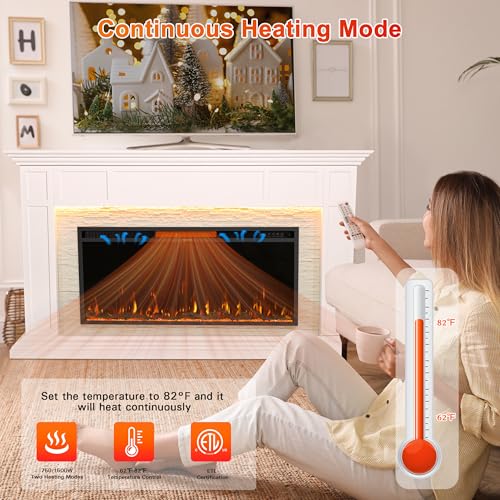 Weyderk 69" Electric Fireplace with Mantel, Fireplace TV Stand with 42" Fireplace Insert for Livingroom/Bedroom, Realistic 3D Flame & 15 LED Colors, Remote Control, 750/1500W Heats, Faux Stone Finish Weyderk