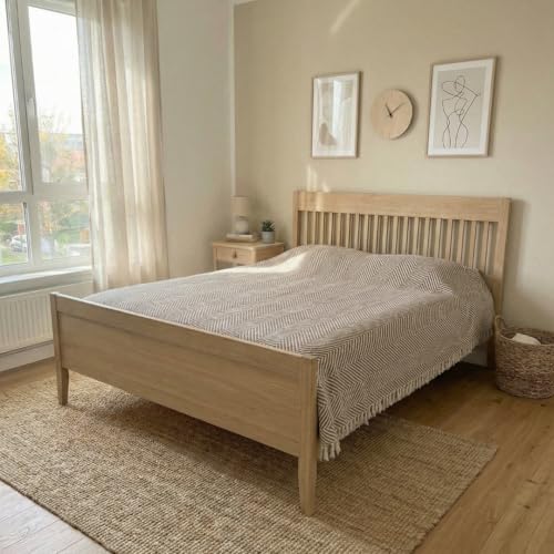 DREAMY RIKKA Cotton Bed Blanket, Queen Size 79 x 90 Inch, Classic Woven Cotton, Breathable All Season Bedding DREAMY RIKKA