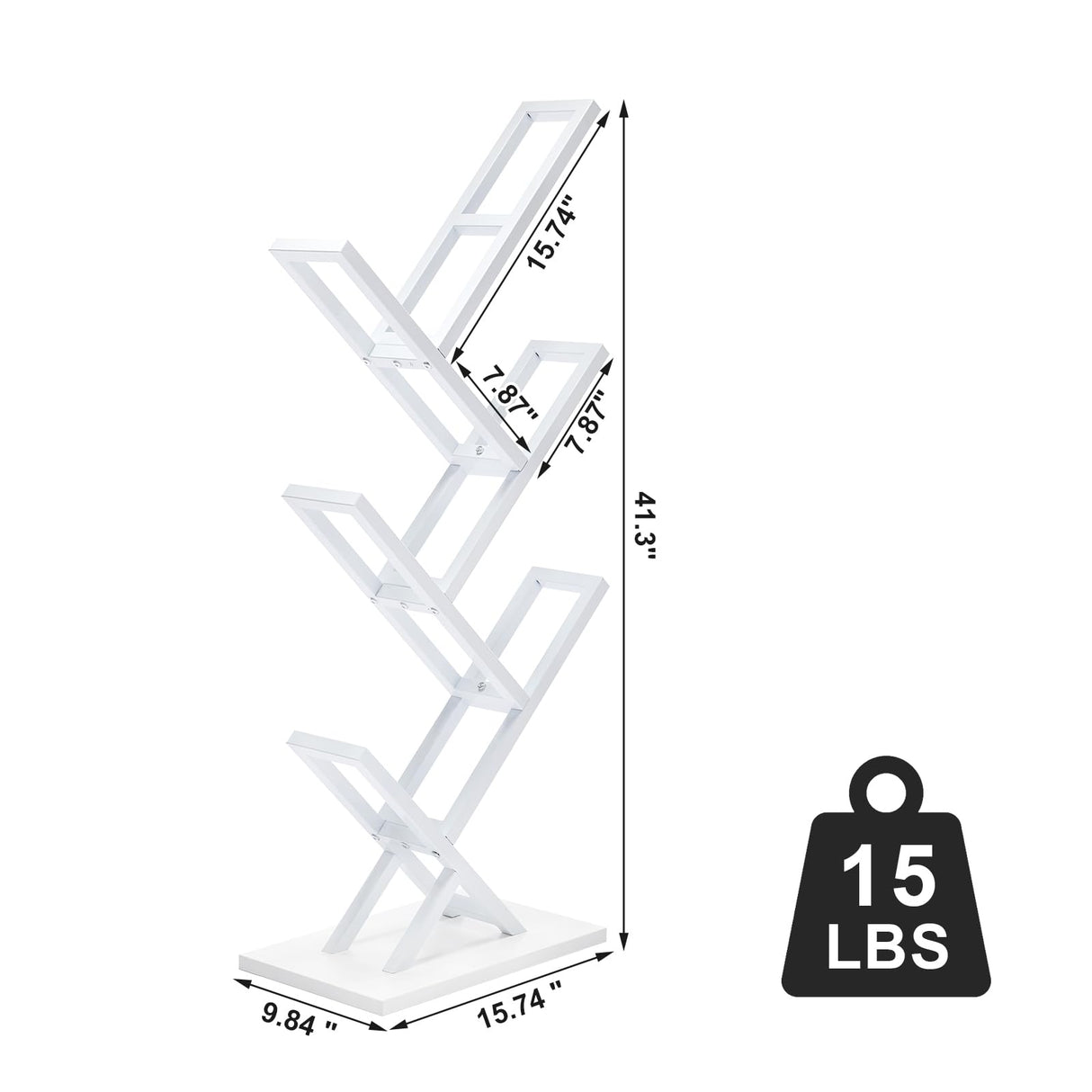 Ymesiyou 5 Tier Tree Bookshelf, Floor Standing Bookshelf for Narrow Space,Storage Organizer Bookshelves for Books/CDs/Magazine, Bookcase with Shelves for Home Office, Living Room- White Ymesiyou