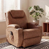 JUMMICO Small Swivel Rocker Recliner, 360 Rocking Chair Recliner with Massage, Upholstered Leathaire Rocker Recliner with Cup Holder for Living Room, Bedroom, Nursery (Dark Brown)