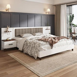 Merax King Size Bed Frame with 2 Nightstands and 2 Floating Storage Shelves, Contemporary Platform Bed Frame King Size with Upholstered Headboard, No Box Spring Needed Merax