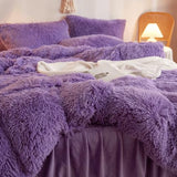 HAIHUA Faux Fur Purple Comforter Cover Queen Set, Soft Fuzzy Plush Purple Bedding Queen Set 3 Pieces (1 Furry Duvet Cover + 2 Fluffy Pillow Cases) Shaggy Bed Set, Zipper Closure HAIHUA