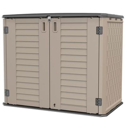 KINYING Outdoor Storage Shed - Horizontal Storage Box Waterproof for Garden, Patios, Backyards, Multi-Opening Door for Easy Storage of Garbage Cans, Tools, Lawn Mower, 26 Cubic Feet,Brown