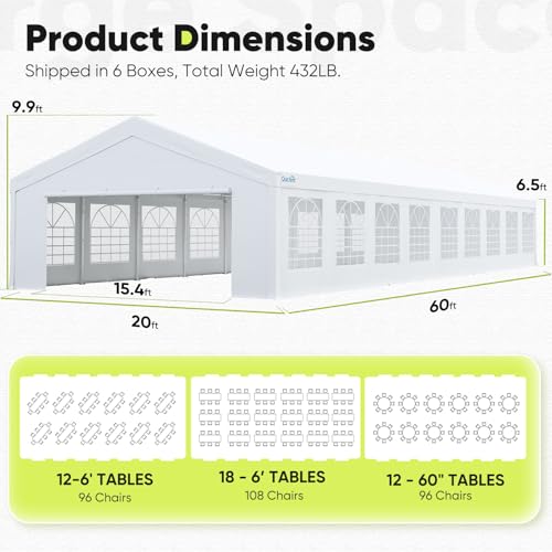 Quictent 20x60 Heavy Duty Party Tent for Parties Outdoor Large Canopy Wedding Event Shelter Wedding Tents for Parties with Storage Bags(Church) Quictent
