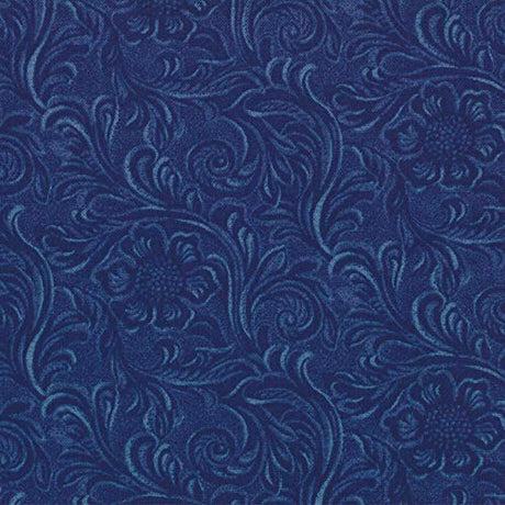 Tooled Leather-Look, Denim Blue, Fabric, 100% Cotton, Western Basics, South Western, Sara Khammash, Moda, 11216-12, by The Yard MoDA