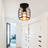 Create For Life® Industrial Vintage Flush Mount Ceiling Light,Rustic Metal Cage Pendant Lighting Lamp Fixture for Hallway Stairway Kitchen Garage, E26, Black Painting Finish Create For Life