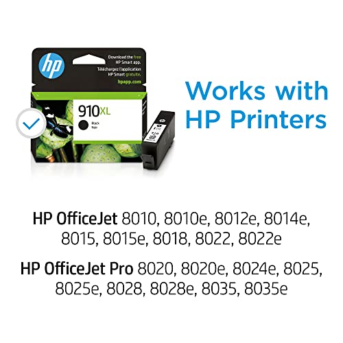 HP 910XL Black High-yield Ink Cartridge | Works with HP OfficeJet 8010, 8020 Series, HP OfficeJet Pro 8020, 8030 Series | Eligible for Instant Ink | 3YL65AN HP
